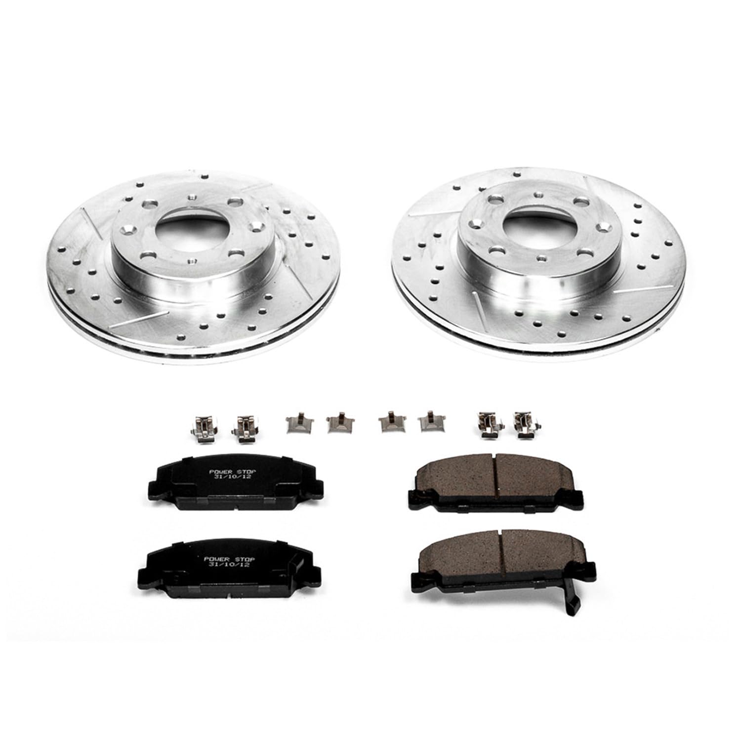 Power Stop K398 Front Brake Pads Z23 Carbon Fiber with Drilled & Slotted Brake Rotors Kit For Honda CRX 1988-1989 [Model Specific]