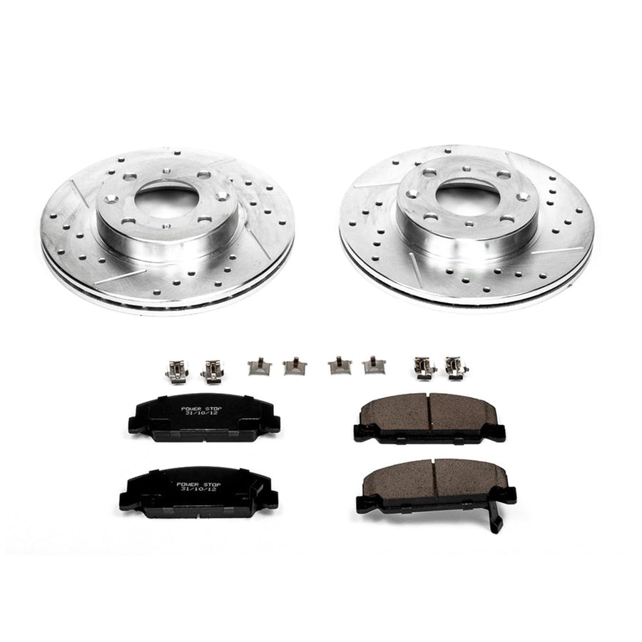 Power Stop K398 Front Brake Pads Z23 Carbon Fiber with Drilled & Slotted Brake Rotors Kit For Honda CRX 1988-1989 [Model Specific]
