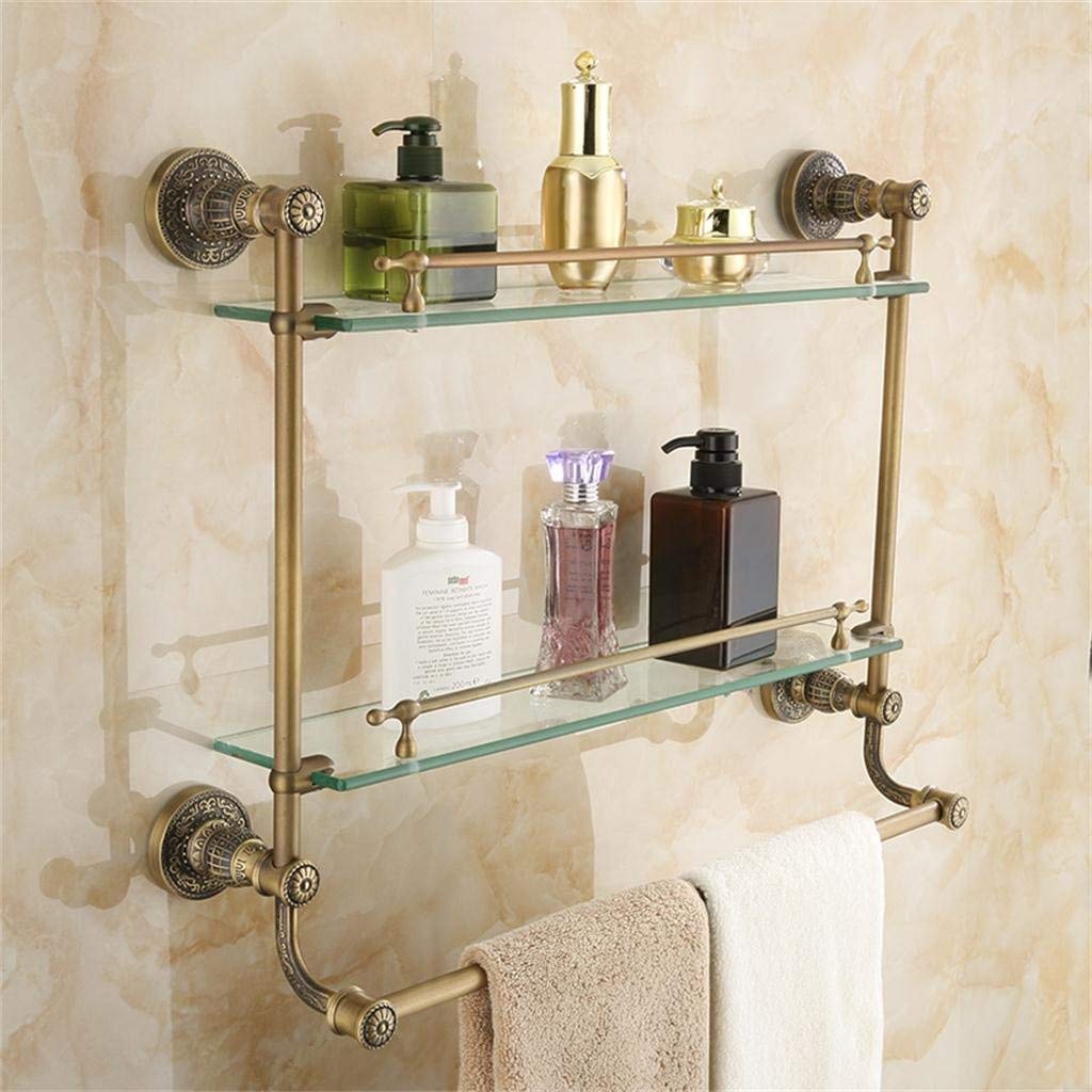 Allcopper BTBT Antique Glass Shelf with Towel Rail, Bathroom Cosmetic Storage Shelf, Individuality Design, 60 x 50 cm Bathroom Shelf
