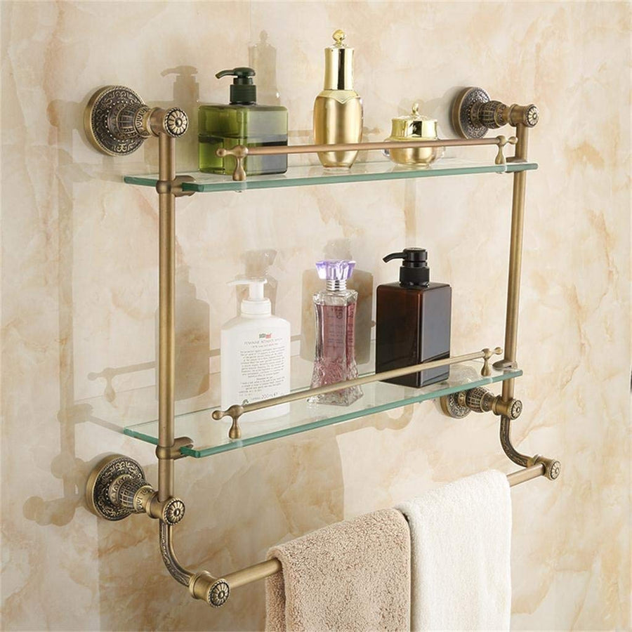 Allcopper BTBT Antique Glass Shelf with Towel Rail, Bathroom Cosmetic Storage Shelf, Individuality Design, 60 x 50 cm Bathroom Shelf