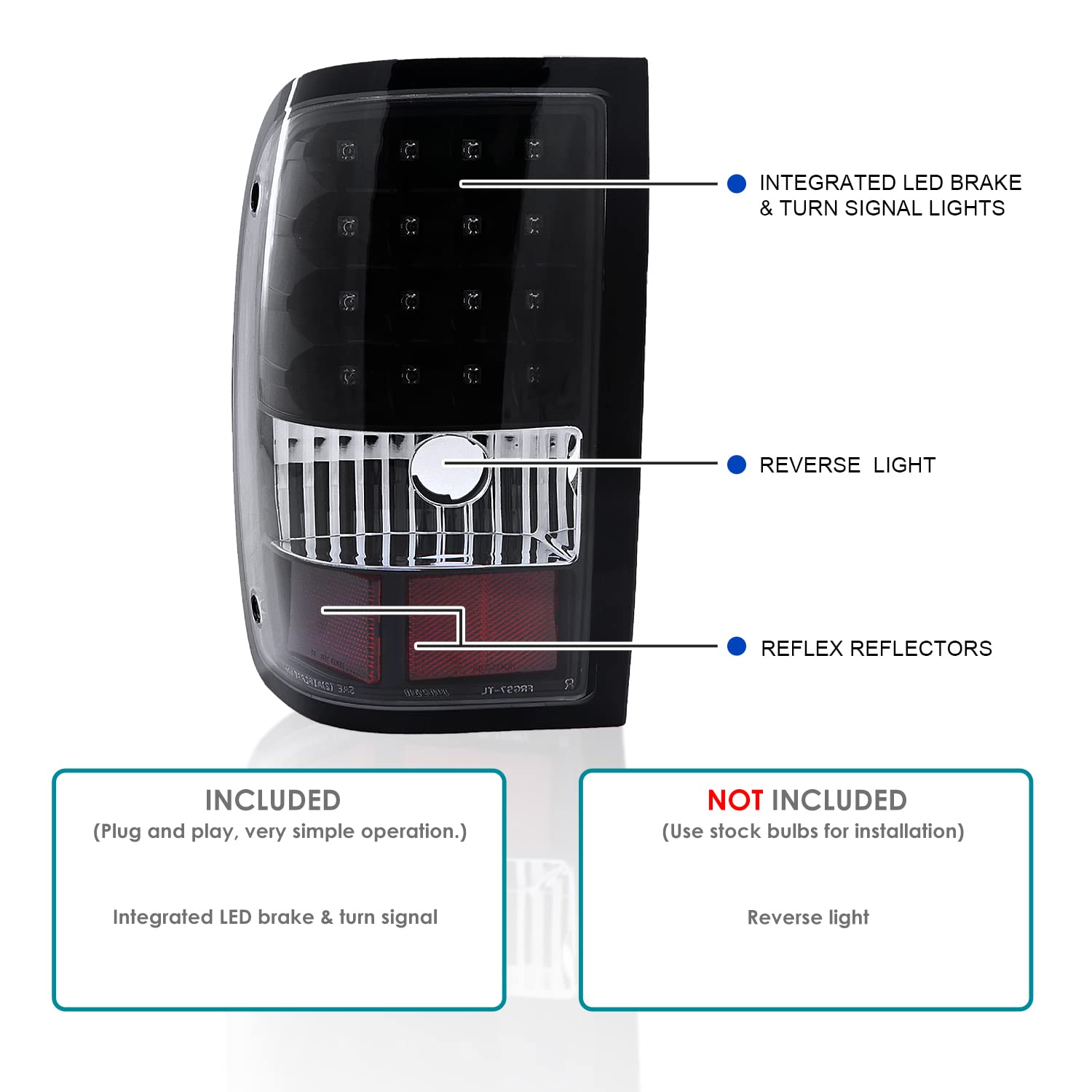 Black LED Tail Lights SPEC-D TUNING Compatible with 2006-2011 Ford Ranger, Left + Right Pair Assembly