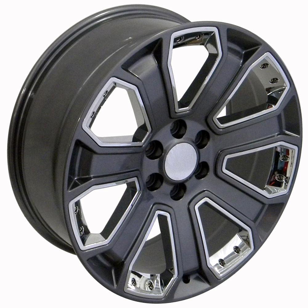 22 Inch OE Wheels CV93B Rim Fits Silverado 1500 Style 6x139.7 22x9 Gloss Gunmetal with Chrome Insert - Hollander 5660 (1)