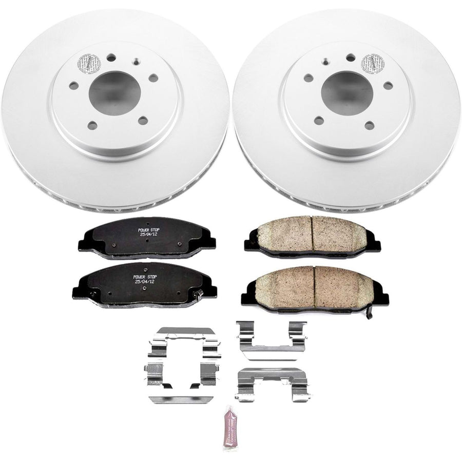 Power Stop CRK5538 Brake Rotor Coated and Ceramic Brake Pads- Front For Cadillac STS 2009-2011 [Model Specific]