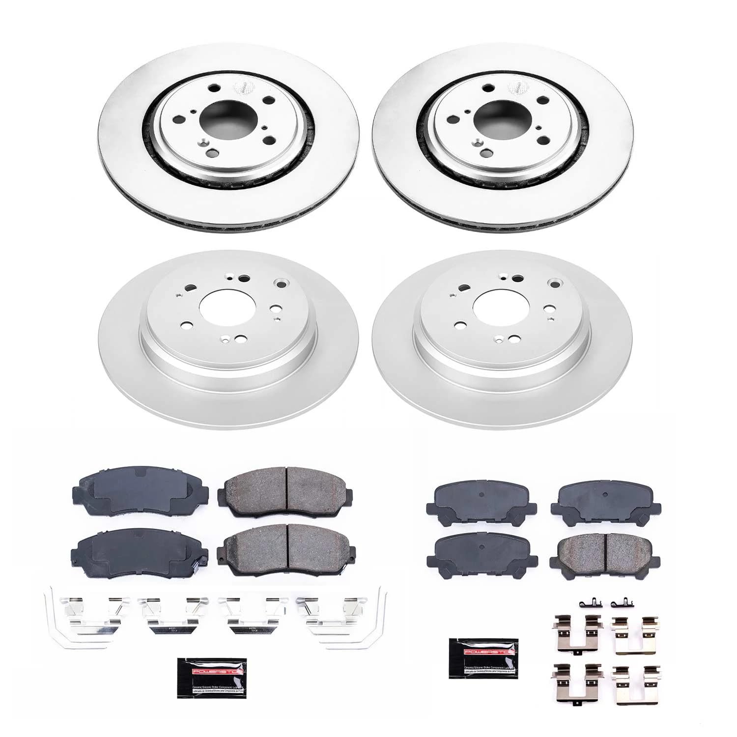 Coated Power Stop CRK6958 Brake Rotor and Ceramic Brake Pads- Front & Rear For Honda Odyssey 2015-2017 [Model Specific]