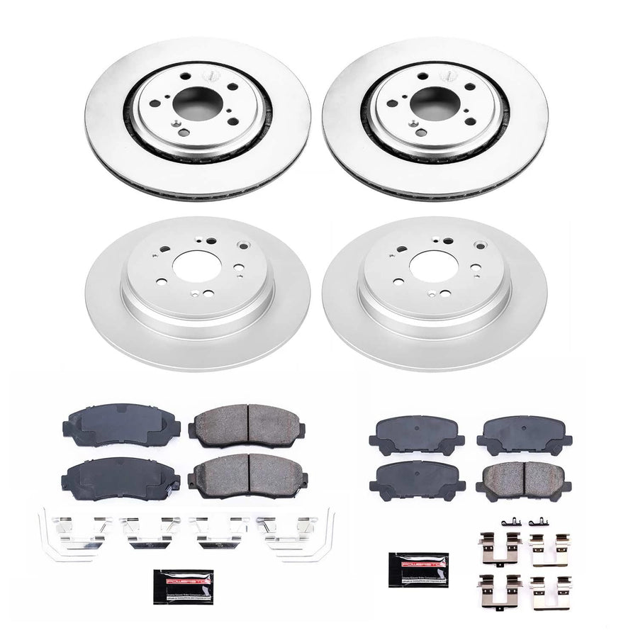 Coated Power Stop CRK6958 Brake Rotor and Ceramic Brake Pads- Front & Rear For Honda Odyssey 2015-2017 [Model Specific]