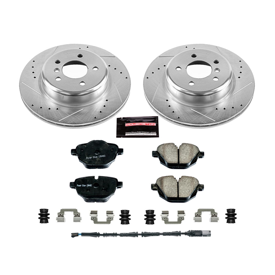 Power Stop K6034 Z23 Carbon Fiber Brake Pads Rear with Drilled & Slotted Brake Rotors Kit For BMW 528i, 528i xDrive, 535d, 535d xDrive, 535i, 535i xDrive, ActiveHybrid 5 [Model Specific]