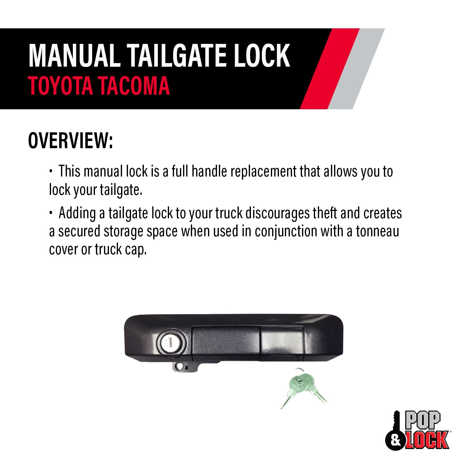 Pop & Lock PL5509 Manual Tailgate Lock Magnetic Gray Metallic for Toyota Tacoma (Standard Lock)