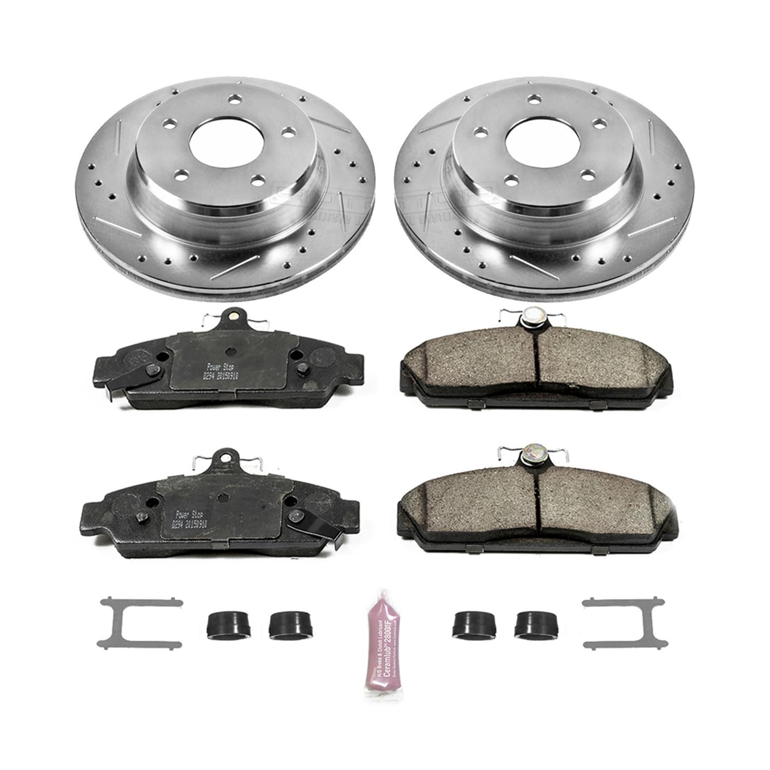 Power Stop K4810 Z23 Carbon Fiber Brake Pads with Drilled & Slotted Brake Rotors Kit For Chevrolet Corvette 1984-1987 [Model Specific]