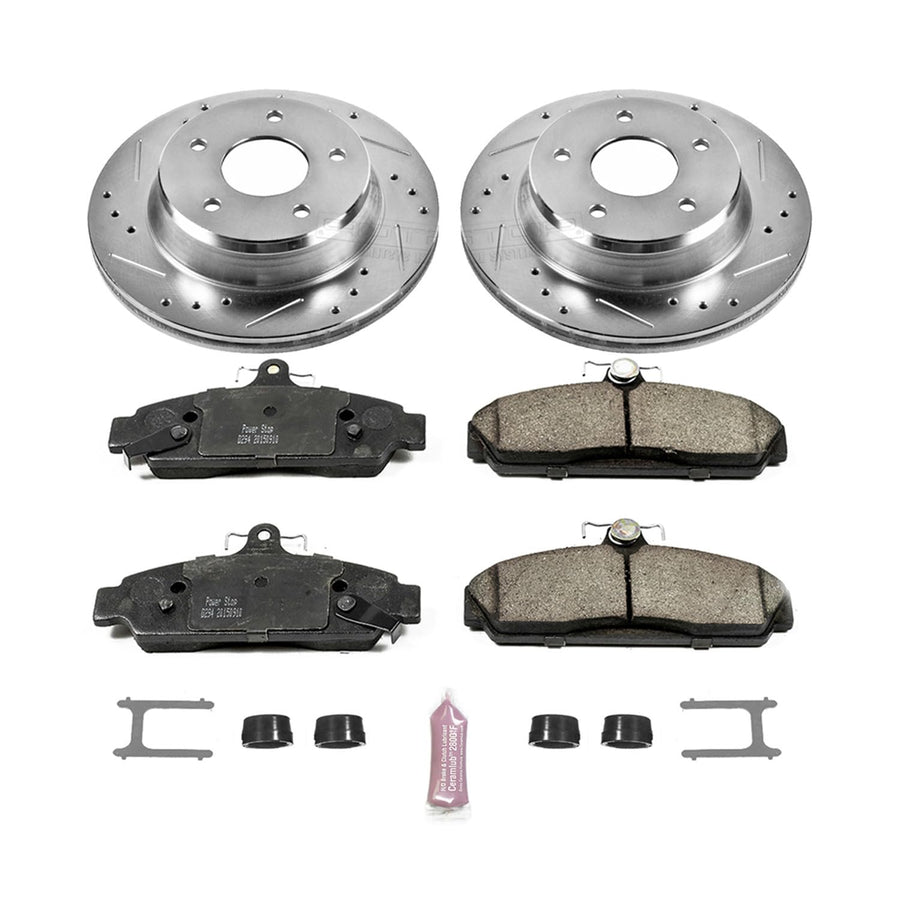 Power Stop K4810 Z23 Carbon Fiber Brake Pads with Drilled & Slotted Brake Rotors Kit For Chevrolet Corvette 1984-1987 [Model Specific]