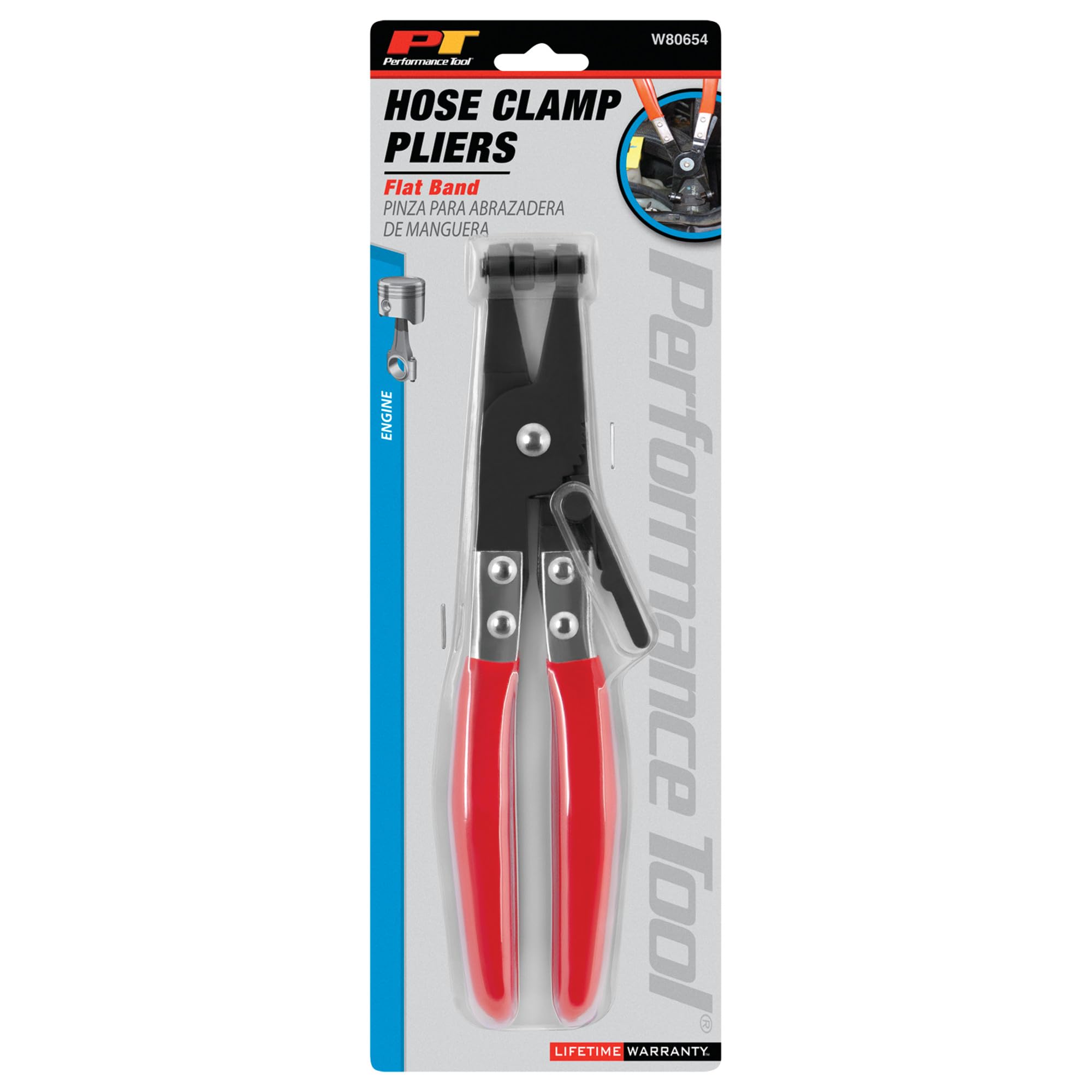 Flat Band Hose Clamp Pliers Performance Tool W80654 for Garages and Workshops, Black/Red