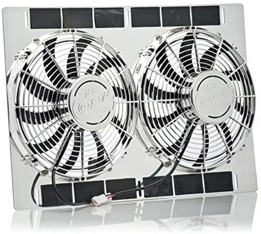 Be Cool Show & Go 75338 13" Stainless Shroud (27"W x 18"H with Dual Chrome Puller Fans)