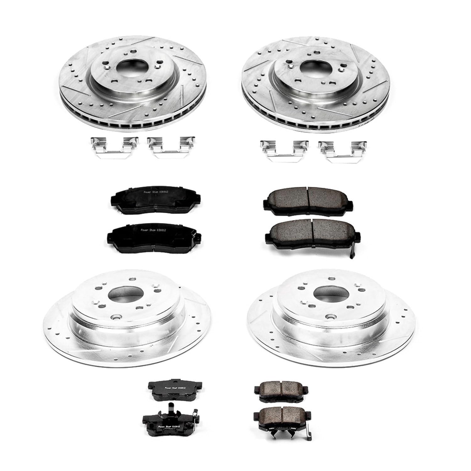 PowerStop Brake Kit Front and Rear For Acura RDX 2010-12 | Honda CR-V 2007-11 - Drilled and Slotted Disc Rotors with Ceramic Brake Pads Replacement, K229