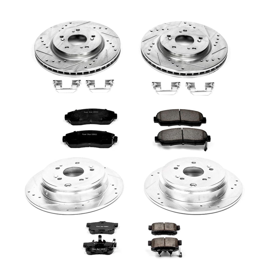 PowerStop Brake Kit Front and Rear For Acura RDX 2010-12 | Honda CR-V 2007-11 - Drilled and Slotted Disc Rotors with Ceramic Brake Pads Replacement, K229