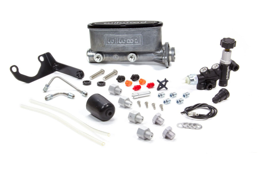 Aluminium Tandem Master Cylinder Kit Wilwood (w/Brkt & Prop Valve 1.12in)
