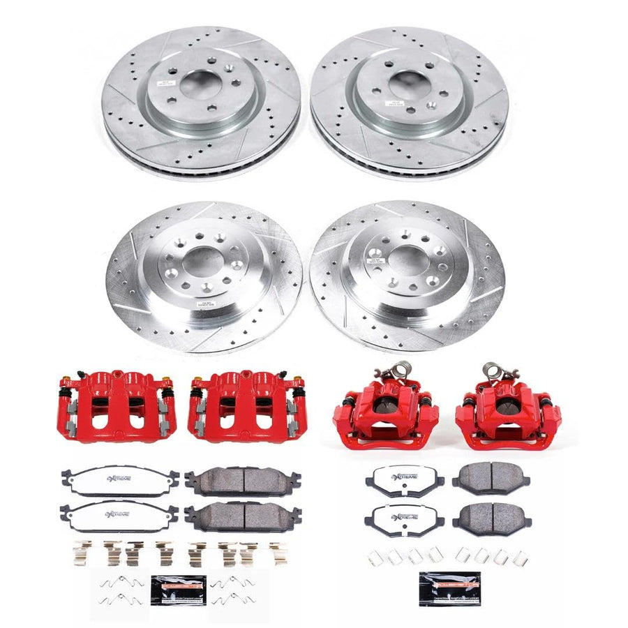 Power Stop KC8971-36 Front and Rear Z36 Truck & Tow Brake Pad and Rotor Kit with Red Powder Coated Calipers For Lincoln MKT 2011-2019 [Model Specific]