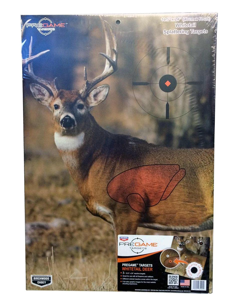 Pregame Birchwood Casey 16.5" x 24" Whitetail Deer Targets - Realistic Instant Splattering Shooting Targets - for Use with All Guns & Calibers - 3 Targets Pack