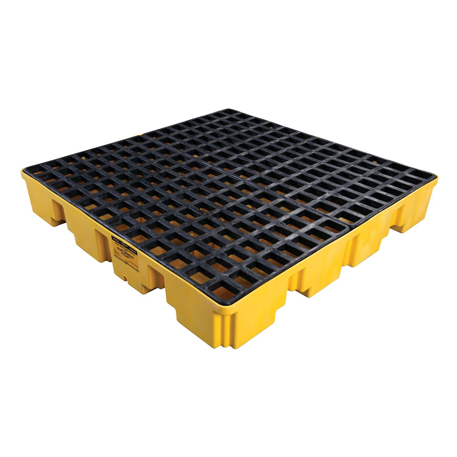4 Eagle Drum Spill Containment Pallet with Drain and Forklift Pockets, 51.5"x51.5"x8", 66 Gallon Sump, 8,000 lbs. Load Capacity Secondary Containment Pallet, Made in USA, Yellow, 1645