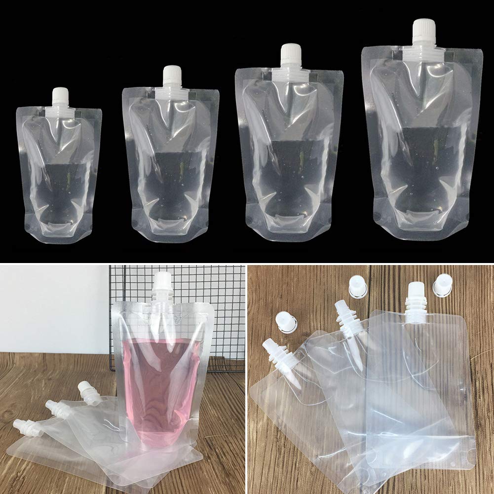 100 x armine88 Plastic Pouches for Drinks, Transparent Smoothie Bags, Juice Bags Rotating Nozzle Design for Ice Drinks