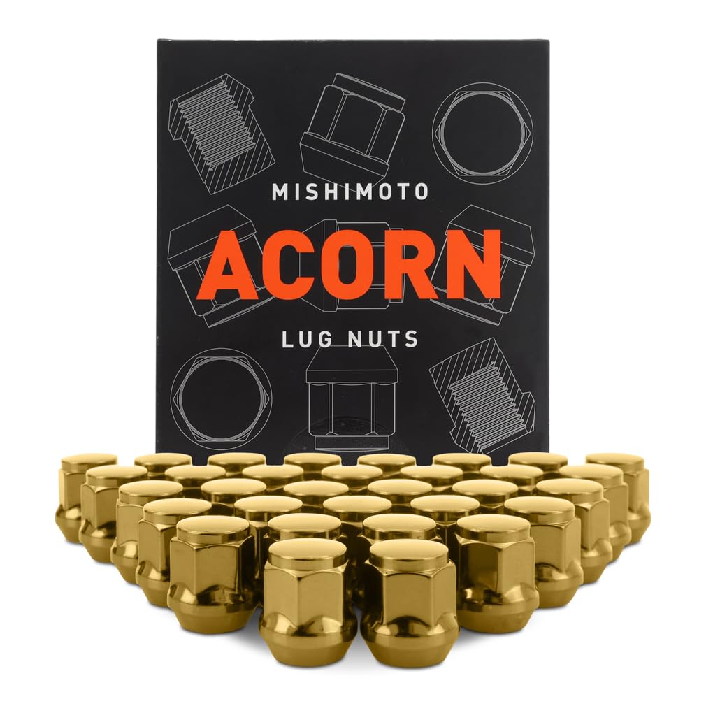 M14x1.5 Mishimoto Steel Lug Nuts, Acorn Seat, 32pc Set, Gold