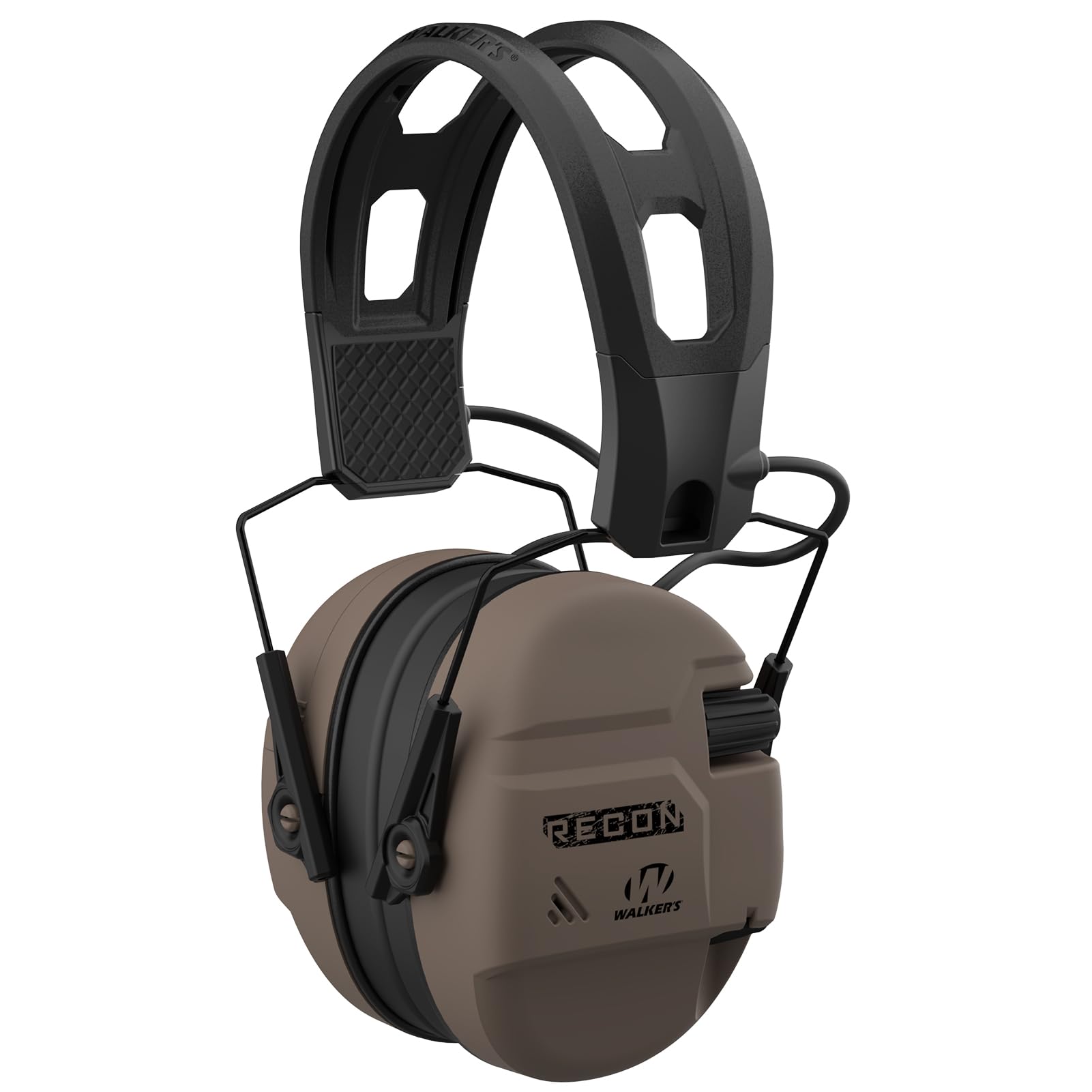 WALKER'S Digital Recon Muffs - Durable IPX4 Weather-Resistant HD Speakers Hunting Range Shooting Hearing Protection Electronic Muffs, 3.5mm Audio Jack, 2 AAA Batteries Included, Flat Dark Earth