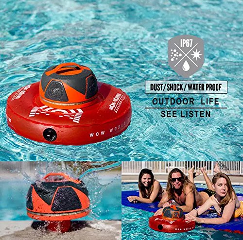 Wow World of Watersports 17-9000 Wow Sound, Bluetooth Floating Speaker, Waterproof, 50 Hour Battery, 360 Degree Sound, LED Light, Fits in A Cup Holder (Orange), 9 x 8.5"