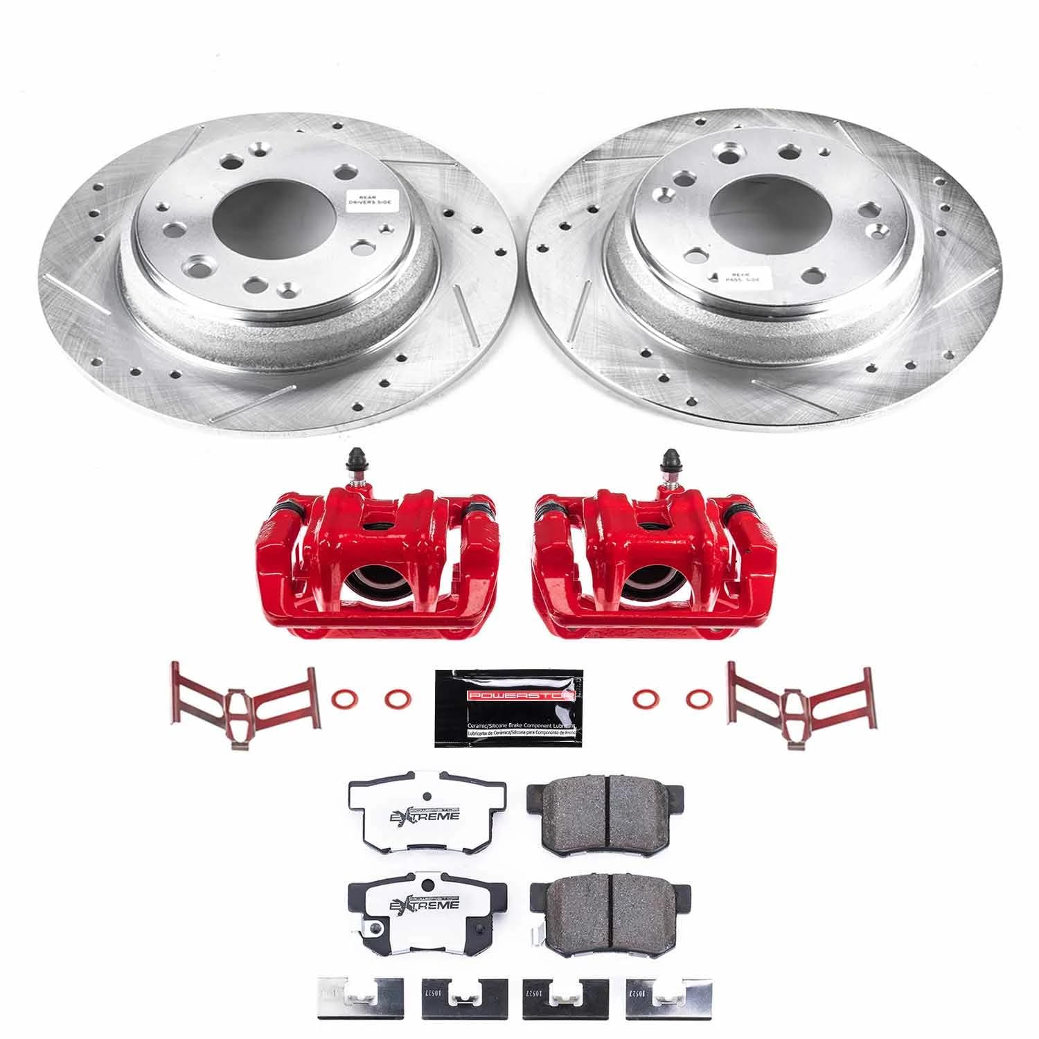 Power Stop Z26 KC3153-26 Rear Caliper Kit-Drilled/Slotted Rotors, Carbon Ceramic Brake Pads, Calipers For Acura Legend 1991-1995 [Model Specific]