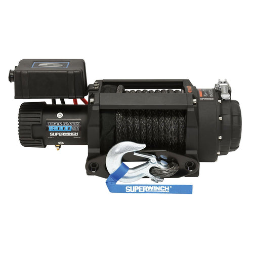 Tiger Shark SUPERWINCH 1518001 12V DC Winch 18,000lb/8165kg Single Line Pull with Hawse Fairlead, 33/64" x 80' Synthetic Rope, Corded Handheld Remote