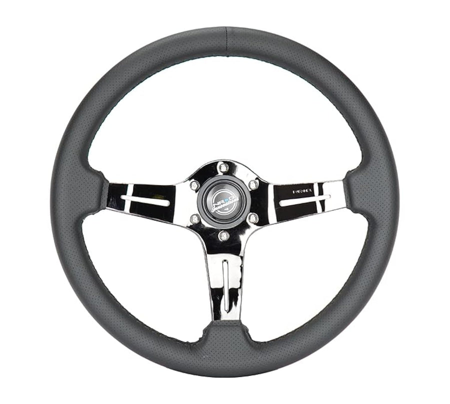 NRG Innovations Steering Wheel NRG-ST-010BC-PR - Light Weight Gaming Wheel: Splitz- Made with Perforated Leather, Light Weight Composits and Black Chrome Spoke with Slits