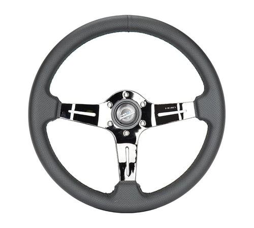 NRG Innovations Steering Wheel NRG-ST-010BC-PR - Light Weight Gaming Wheel: Splitz- Made with Perforated Leather, Light Weight Composits and Black Chrome Spoke with Slits
