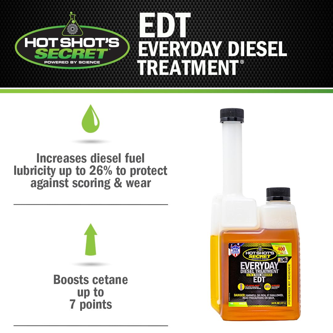 Everyday Diesel Treatment Hot Shot's Secret (HSSEDT16ZS) 6-in-1 Diesel Fuel Additive - Treats 400 Gallons, Diesel Injector Cleaner, Diesel Fuel System Cleaner, Diesel Additive Boosts Cetane, 16oz