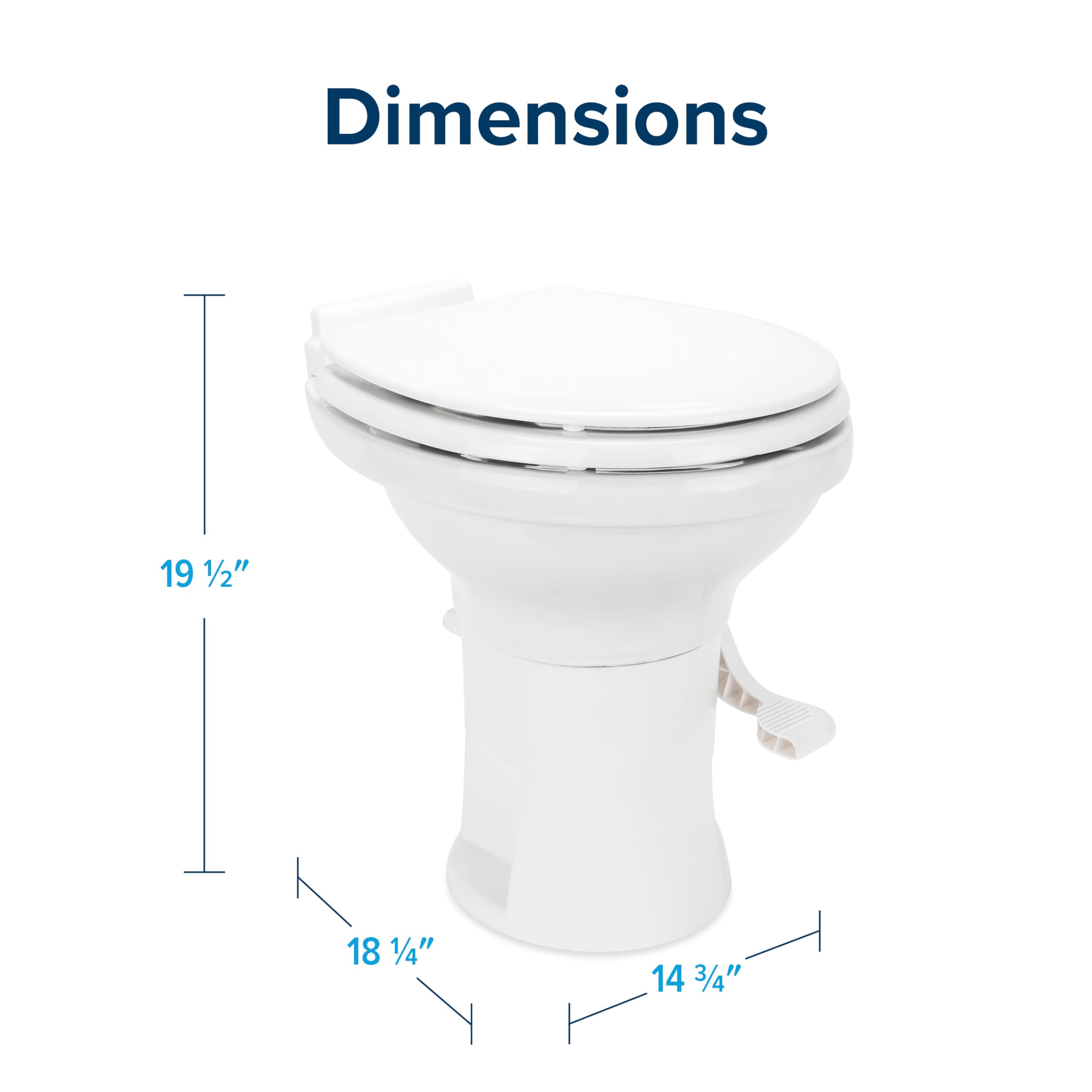 Camco Premium Camper/RV Ceramic Toilet - Features Gravity Flush System with Convenient Foot Pedal & Full-Sized Ergonomic Design with 18" Chair Height - Soft-Close Wood Seat & Lid - White (41710)
