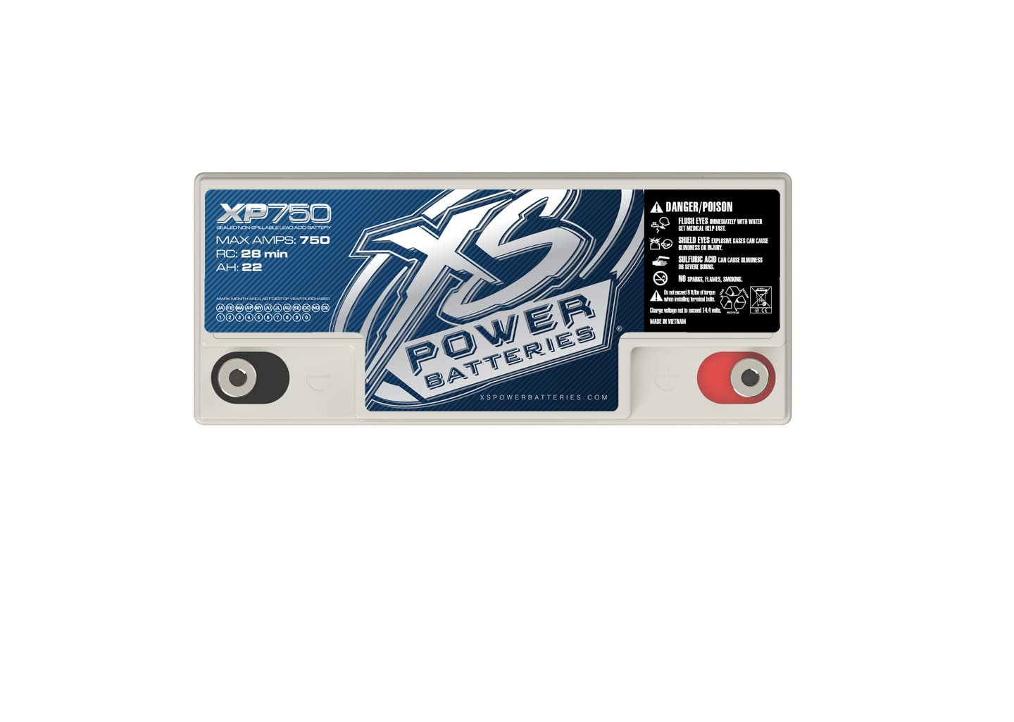 XP Series XS Power 12V 750 Amp AGM Supplemental Battery with M6 Terminal Bolt