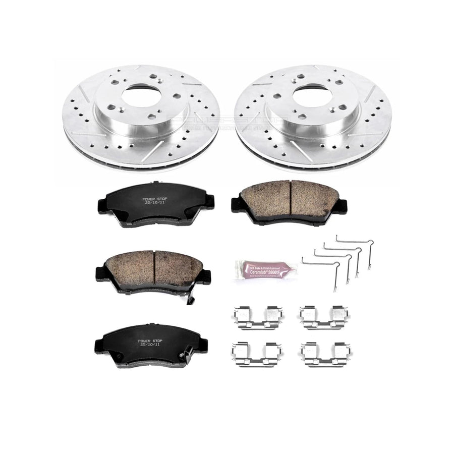 Power Stop K2389 Z23 Carbon Fiber Brake Pads with Drilled & Slotted Brake Rotors Kit For Honda Civic 2006-2011 [Model Specific]