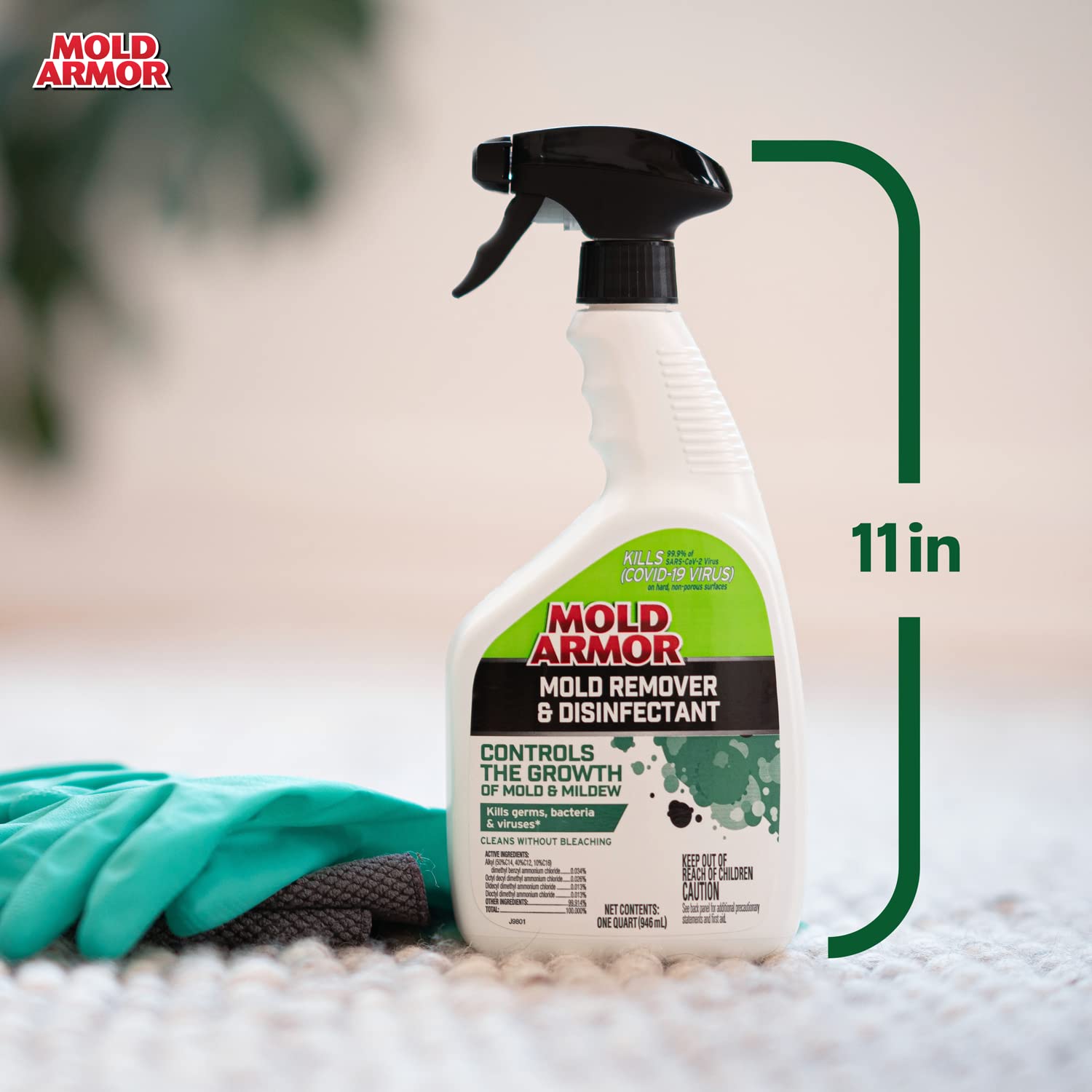 Mold Remover & Disinfectant Cleaner Mold Armor, 32 oz. Spray Bottle, Inhibits Growth of Mold, Kills 99.9% of Household Bacteria and Viruses, Easy-To-Use Mildew and Mold Control Solution