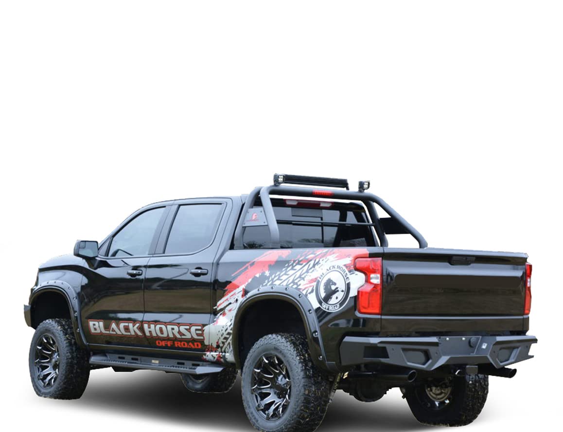 Heavy Duty Black Horse Armour Rear Bumper Matte Black Compatible with 19-24 Silverado 1500|2022 Silverado 1500 LTD|19-24 Sierra 1500|20-24 Silverado 3500 HD|20-24 Silverado 2500 HD-ARB-SI25-20