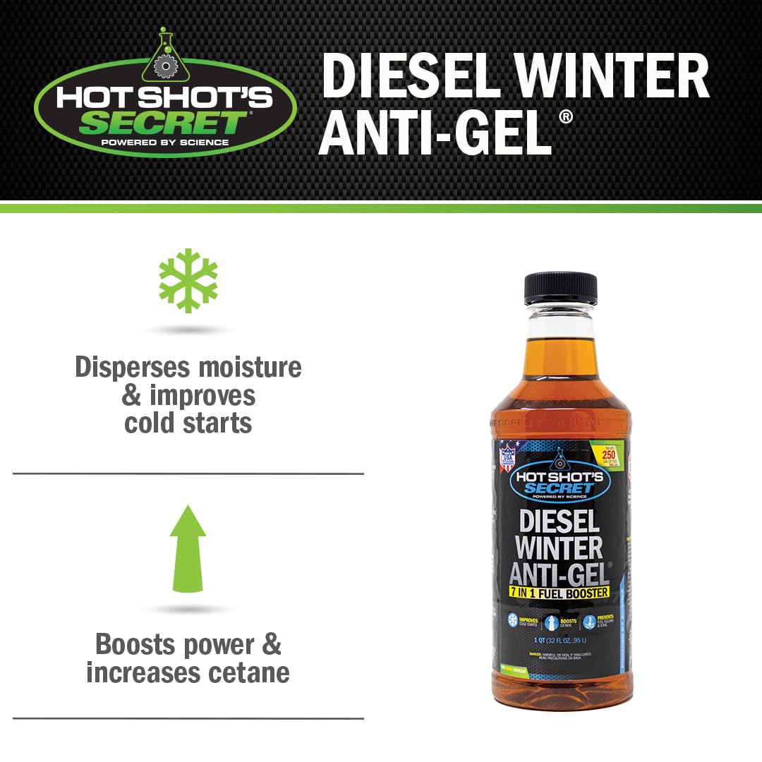 Diesel Winter Anti-Gel Fuel Treatment Hot Shot's Secret 32oz – 7 in 1 Fuel Booster Winter Protection, Diesel Additive Prevents Gelling, Improves Cold Starts, Boosts Cetane (P403301G)