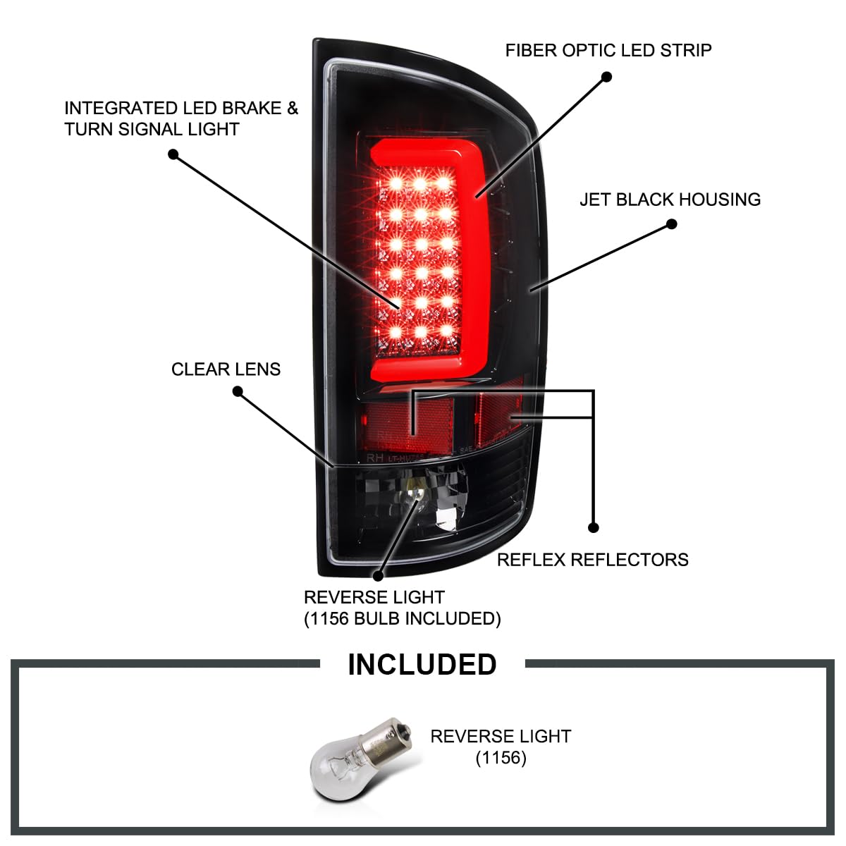 Jet Black LED Tail Lights SPEC-D TUNING Compatible with 2007-2008 Dodge Ram 1500, 2007-2009 Dodge Ram 2500/3500, Left + Right Pair Assembly