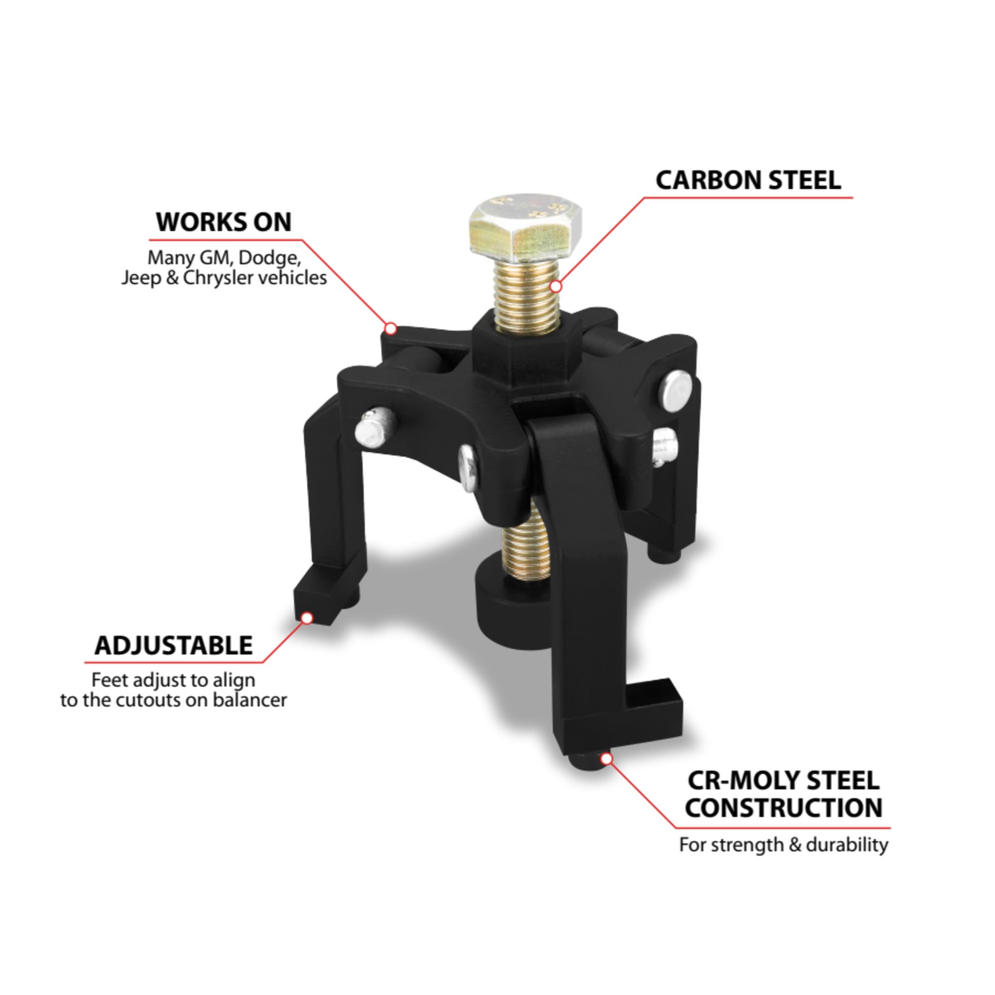 GM LS & Dodge V8 Performance Tool W161 Harmonic Balancer Puller - Chrome Moly, Carbon Steel, Adjustable Feet, Easy Balancer Removal, Black