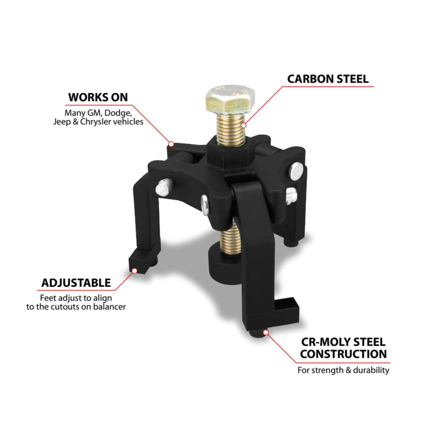 GM LS & Dodge V8 Performance Tool W161 Harmonic Balancer Puller - Chrome Moly, Carbon Steel, Adjustable Feet, Easy Balancer Removal, Black