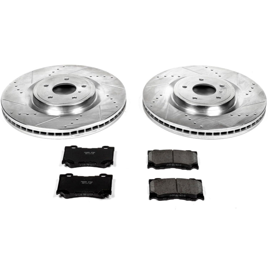Power Stop K2915 Z23 Carbon Fiber Brake Pads with Drilled & Slotted Brake Rotors Kit For FX50, G37, M, M37, M56, Q50, Q60, Q60, Q70, Q70L, Q, 3, 370Z, Niss [Model Specific]