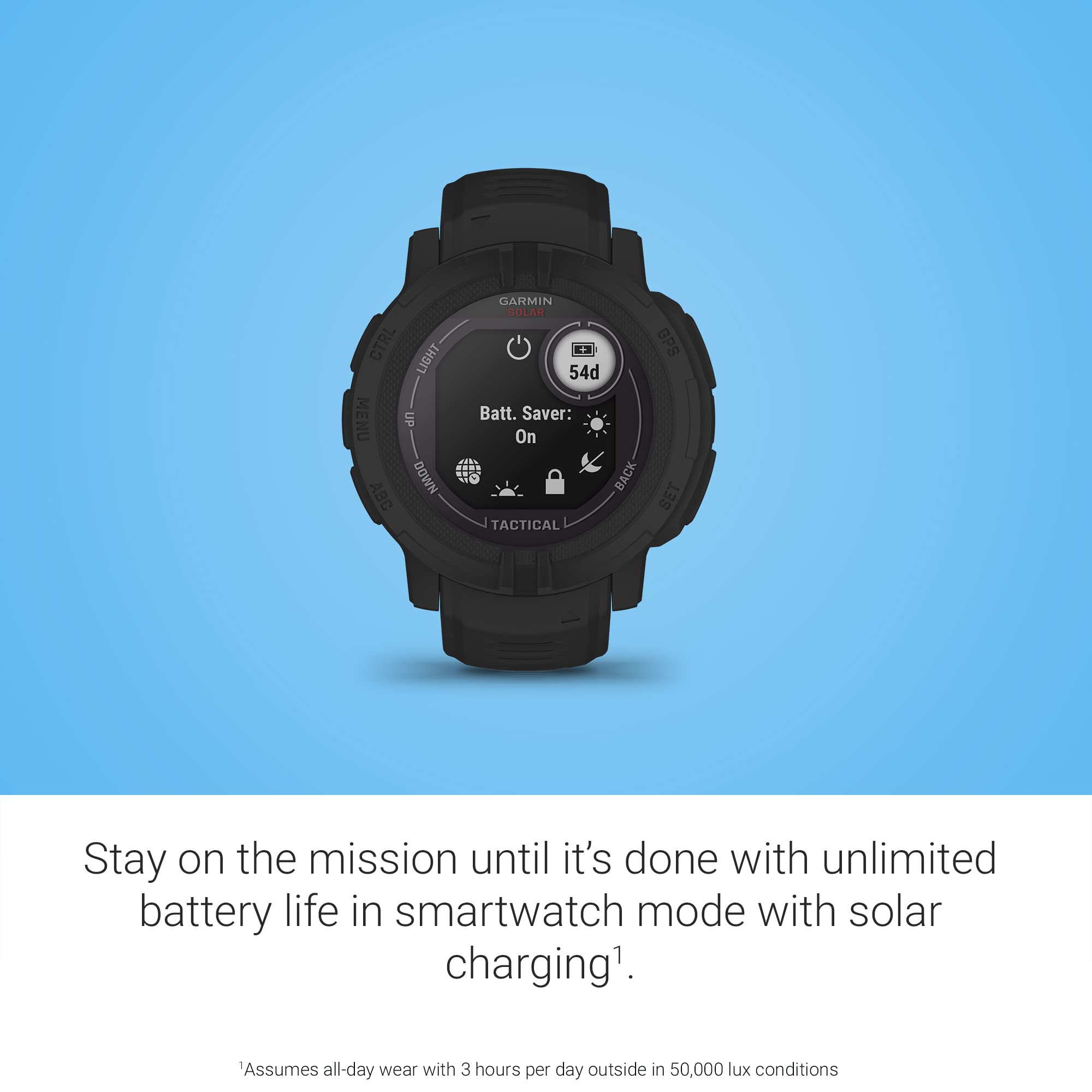 Garmin Instinct 2 Solar, Rugged Outdoor Watch Tactical-Edition with GPS, Solar Charging Capabilities, Built for All Elements, Multi-GNSS Support, Tracback Routing and More, Black