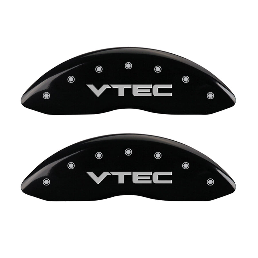 MGP Caliper Covers Front and Rear 39011SVTCBK Black Powder Coat Finish, Set of 4 (Vtech Silver Characters, Engraved)