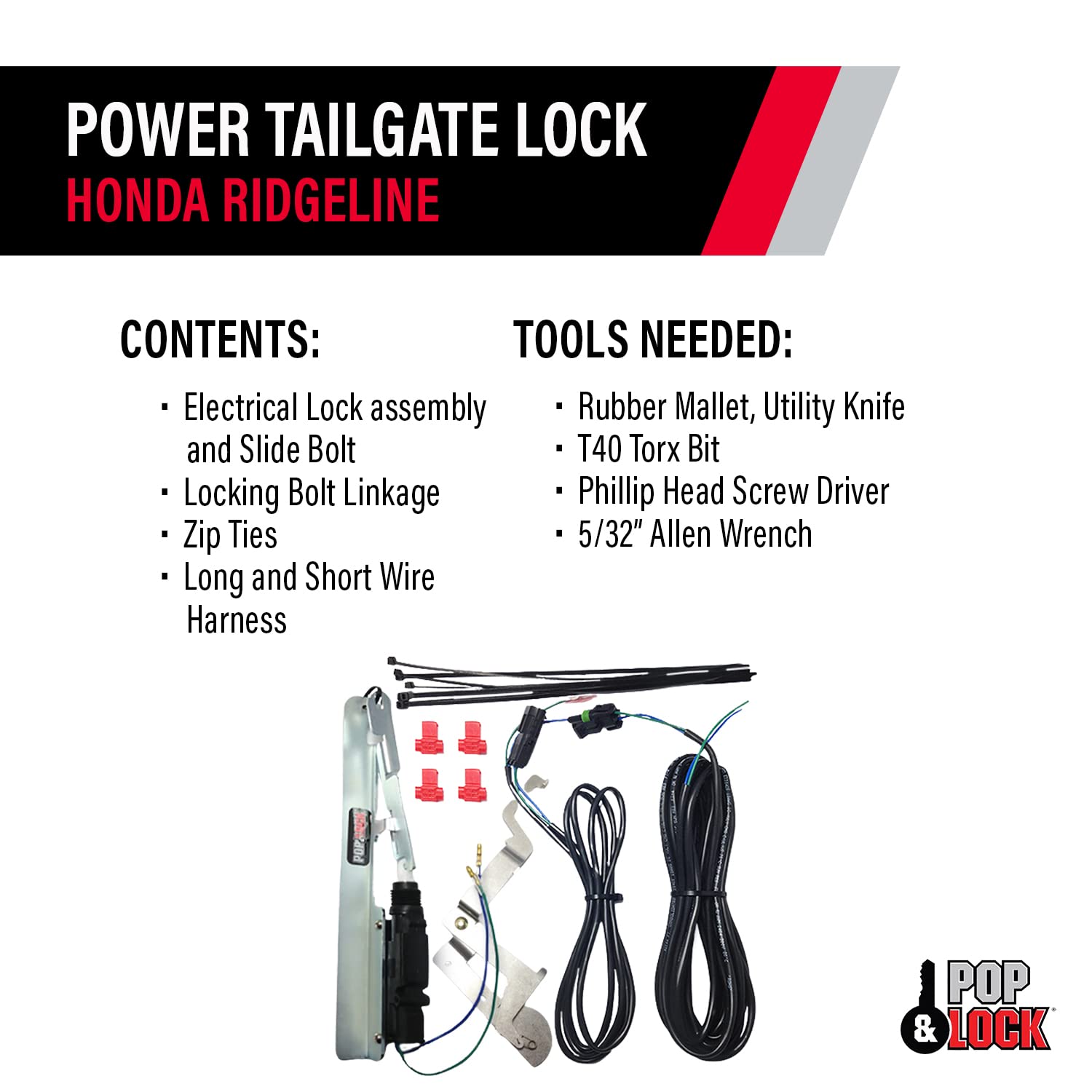Power Tailgate Lock - Pop & Lock for Honda Ridgeline, Fits 2005 – 2019 Models (PL8600, Works with or Without Backup Camera)