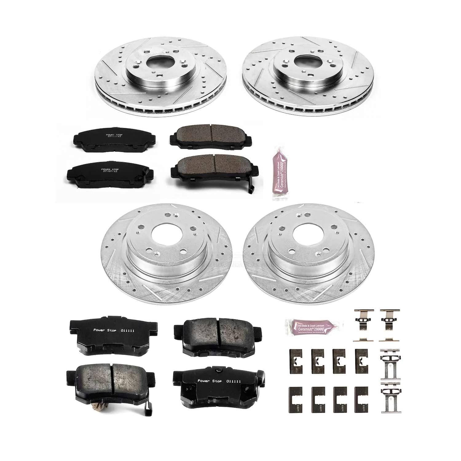 Power Stop K2743 Z23 Carbon Fiber Brake Pads Front and Rear with Drilled & Slotted Brake Rotors Kit For Honda Accord 2006-2007 [Model Specific]