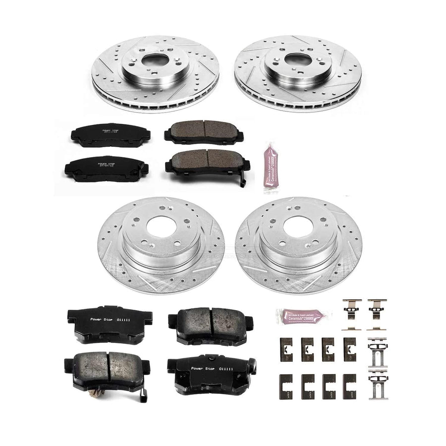Power Stop K2743 Z23 Carbon Fiber Brake Pads Front and Rear with Drilled & Slotted Brake Rotors Kit For Honda Accord 2006-2007 [Model Specific]