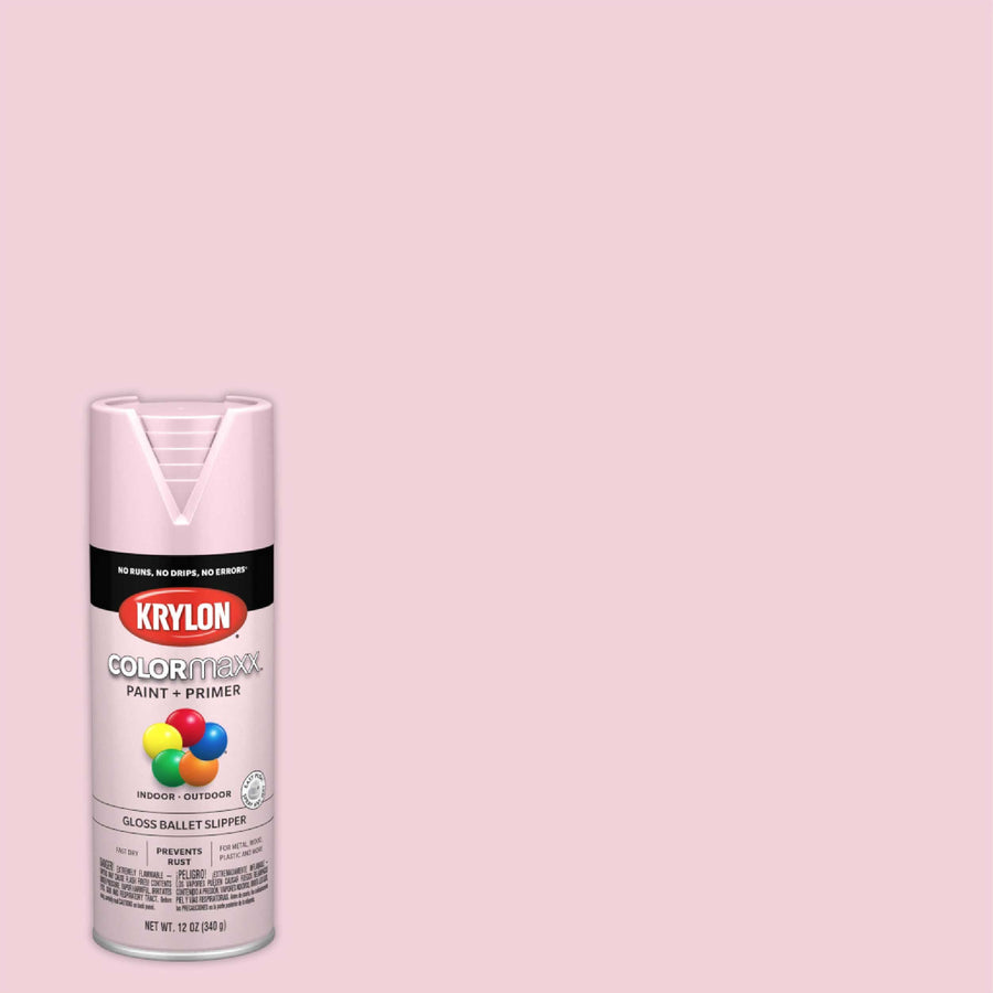 Krylon K05502007 Spray Paint and Primer COLORmaxx for Indoor/Outdoor Use, Gloss Ballet Slipper Pink, 12 Ounce (Pack of 1)
