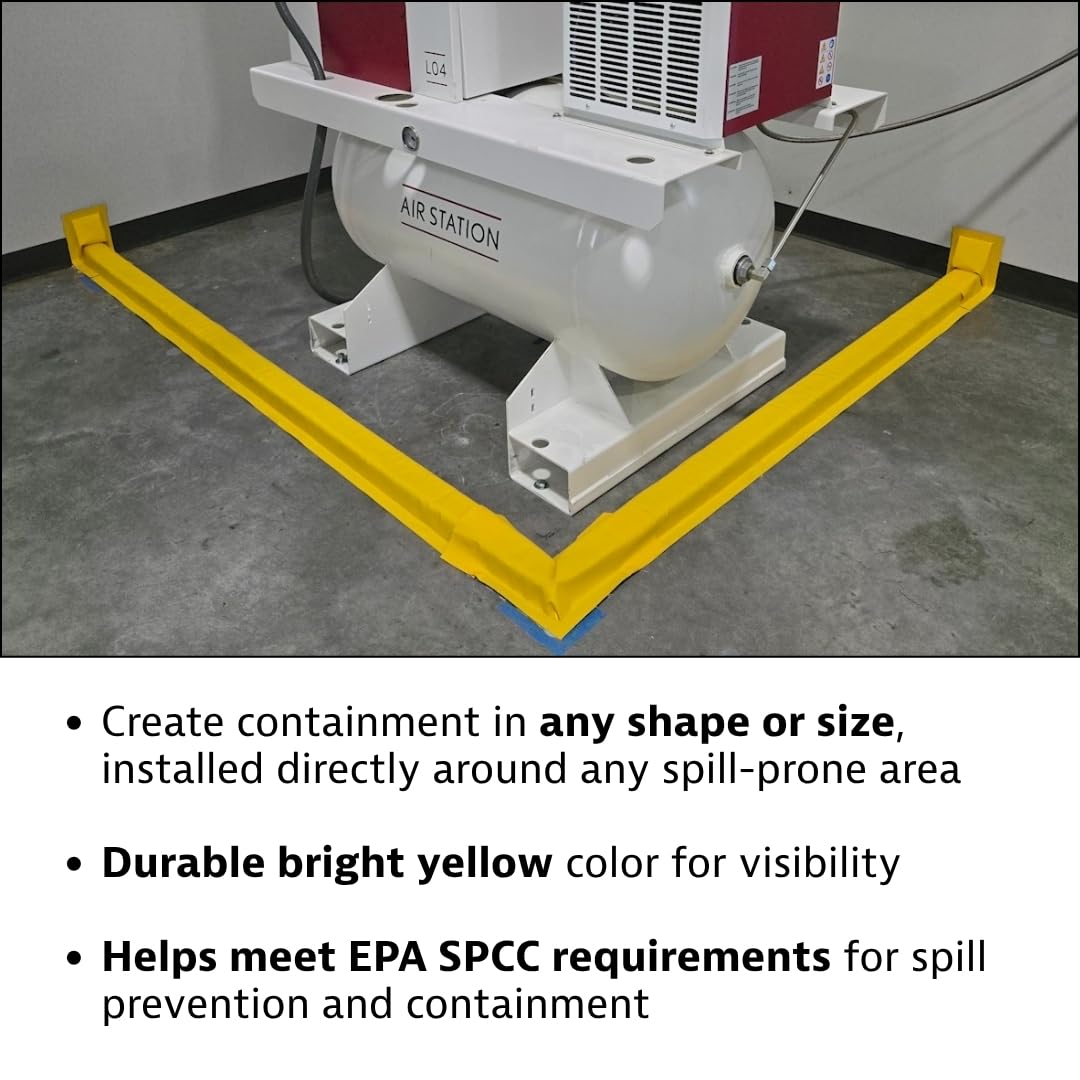 Justrite Fuel Spill Containment Curbs Make-A-Berm™ 2" High Vertical Corner Set (2 Pieces), Custom Chemical Spill Containment Berm System, Yellow PVC Coated Fabric, Made in The USA, 28483