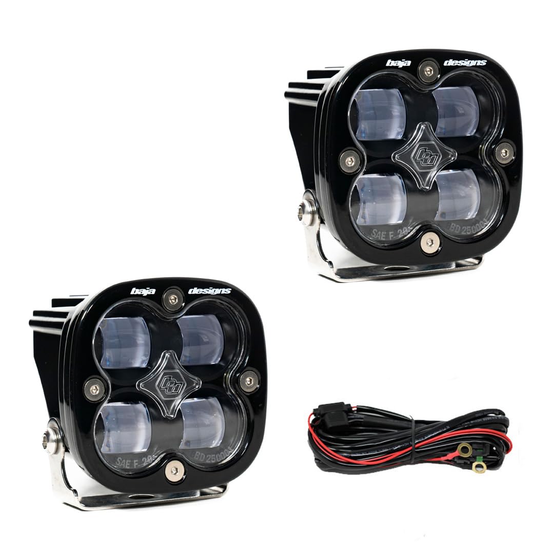 Baja Designs SAE Squadron LED Auxiliary Light Pod - Universal Fit with Wiring Harness, 2 LEDs (Clear)