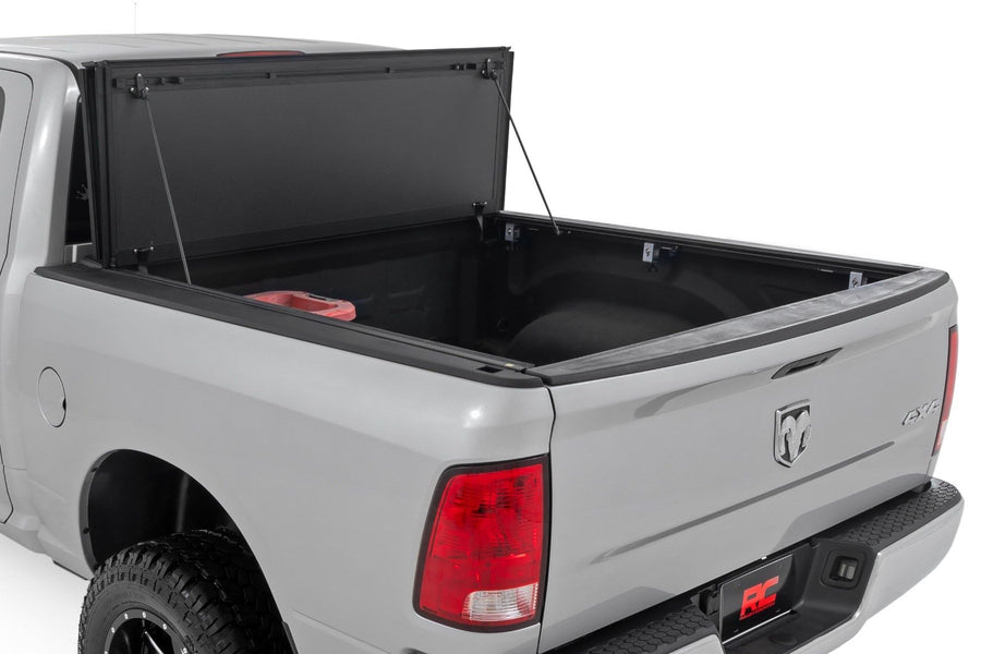 Rough Country Hard Flip Up Tonneau Cover for Ram 1500, Classic (2009-2018) - Fits 5'7" (67.4") Bed, Weather-Resistant, Tri-Fold Aluminum Panels