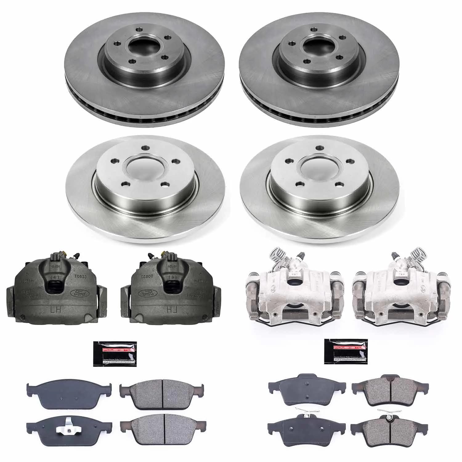 Power Stop KCOE6350 Replacement Autospeciality Front and Rear Caliper Kit- OE Rotors, Ceramic Brake Pads, Calipers For Ford Focus 2013-2014 [Model Specific]